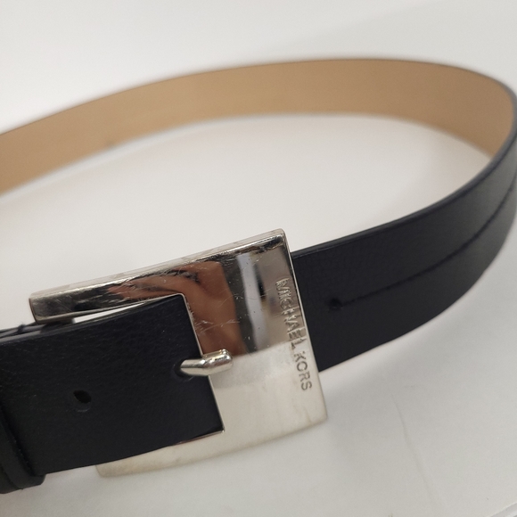 MICHAEL KORRS BELT BLACKWITH PRINTED MK LOGO SILVERBUCKLE Women's Extra Large - Picture 2 of 9